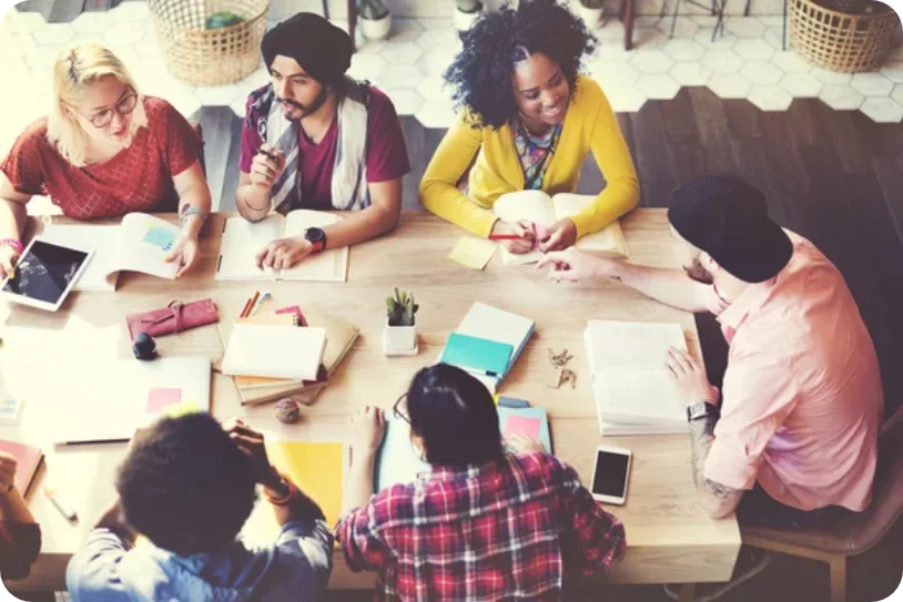 Team collaborating around a table